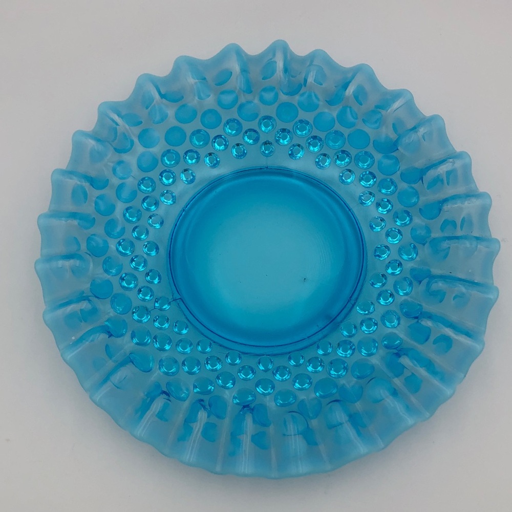 Fenton Blue Hobnail Ruffled Glass Decorative Plate Vintage